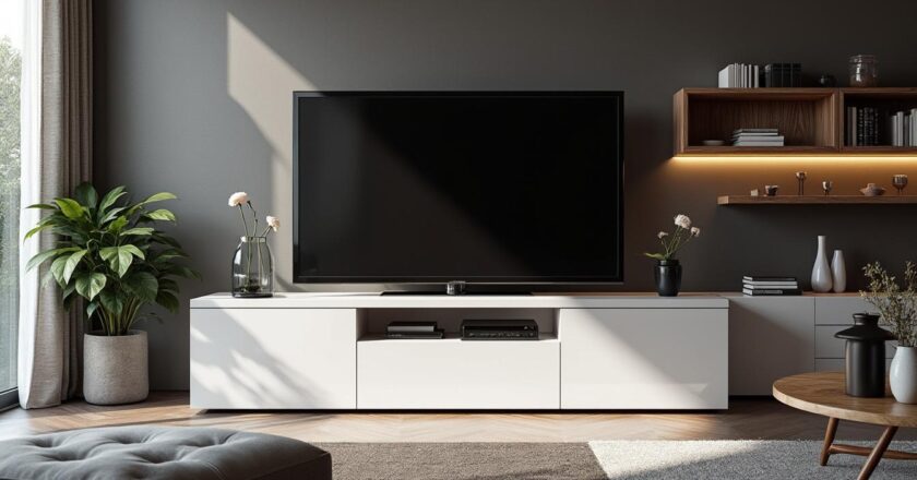 Les avantages du Kikua : meuble TV 130 cm blanc brillant dans votre décoration