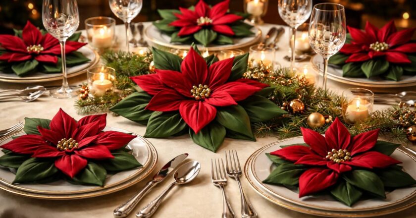 Pliage de serviette en Poinsettia : une table de fête fleurie et originale