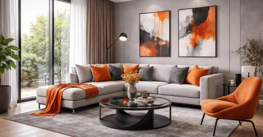Salon gris et orange : le mariage audacieux pour une déco moderne et chic
