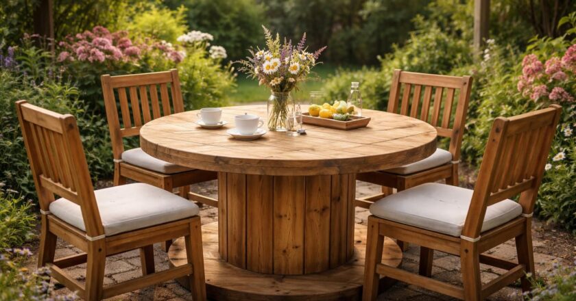 Table de jardin en touret : comment recycler une bobine en bois avec style