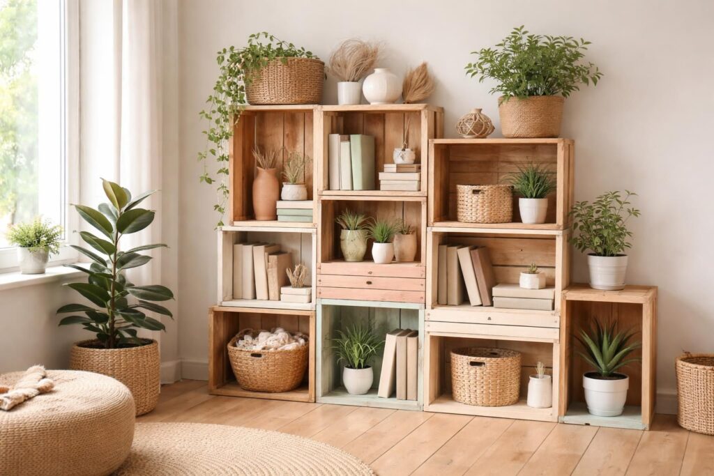 découvrez comment transformer de vieux cageots en bois en rangements déco ultra tendances pour donner une seconde vie à vos objets tout en embellissant votre intérieur.