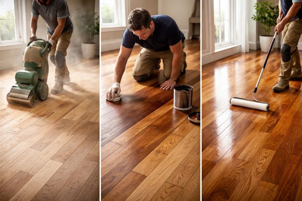 découvrez nos techniques professionnelles pour transformer votre parquet grâce au ponçage, à la teinture et à une finition parfaite, et redonnez-lui tout son éclat.