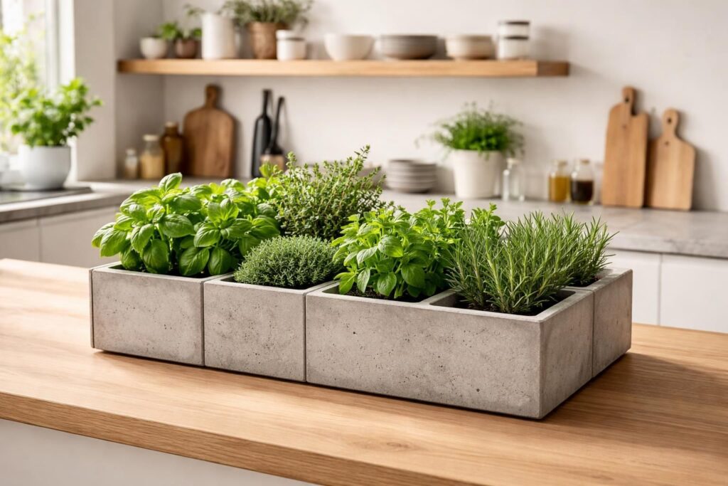 découvrez comment créer un potager de cuisine en béton, alliant modernité et praticité pour cultiver facilement vos herbes aromatiques chez vous.