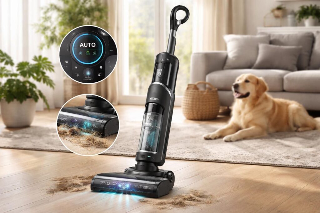 explorez les fonctionnalités avancées de l'aspirateur balai floor one s6 pet, conçu spécialement pour les foyers avec animaux, alliant efficacité et innovation pour un nettoyage optimal.