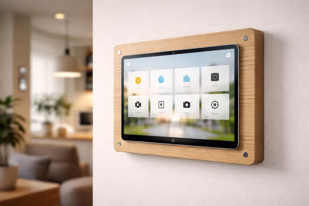 découvrez comment fixer une tablette tactile microsoft pour la domotique avec un cadre en bois vesa ou des aimants, alliant praticité et design.